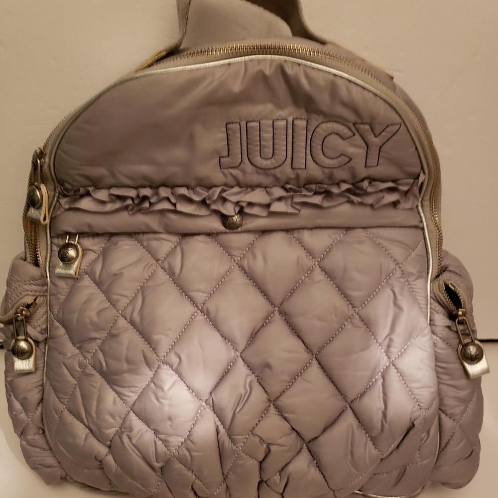 Juicy Couture silver quilted backpack EUC